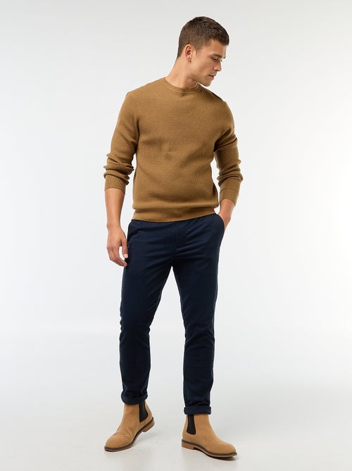 Jersey de punto gofrado liso con cuello redondo - Kiabi