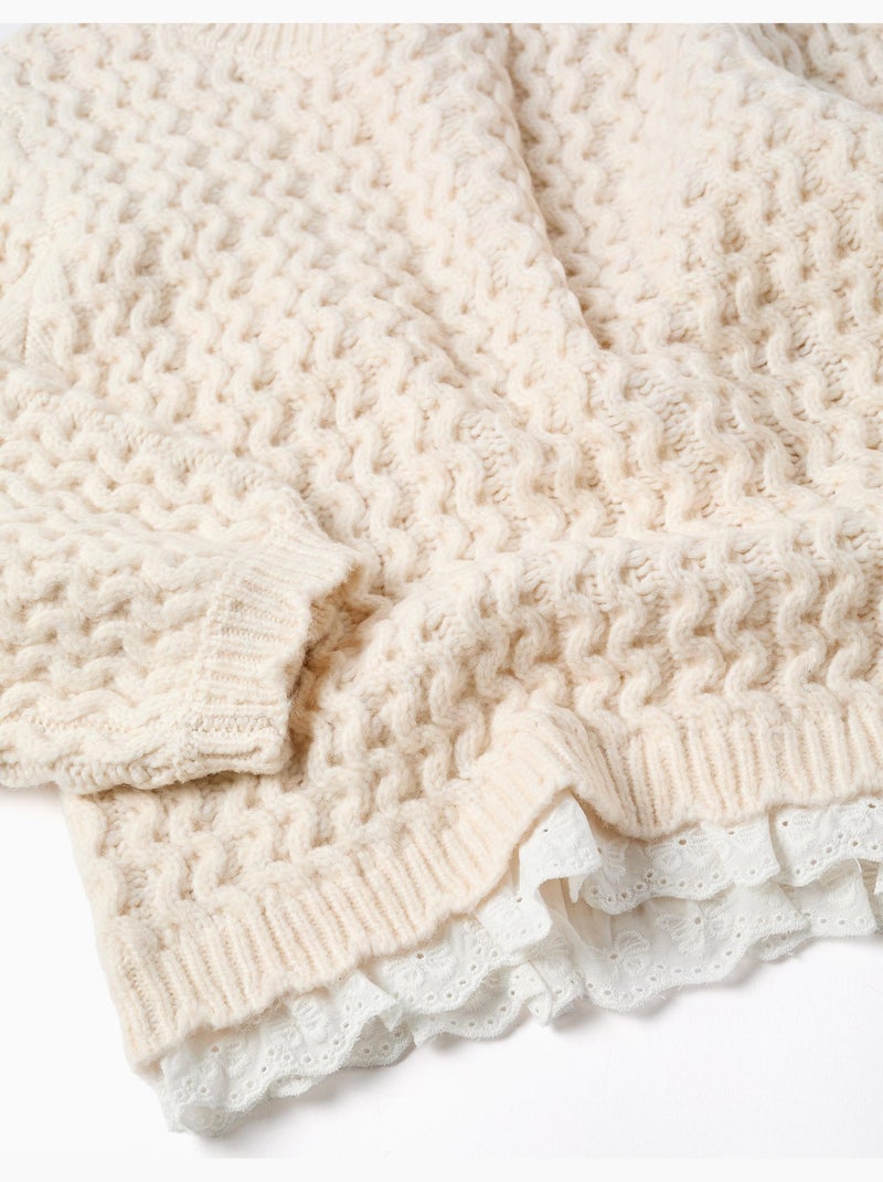 Jersey de punto grueso con bordado inglés Beige claro - Kiabi