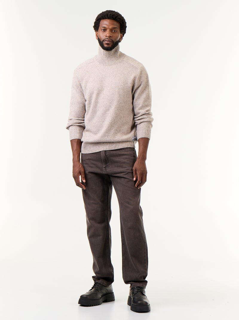 Jersey de punto grueso con cuello alto Beige - Kiabi