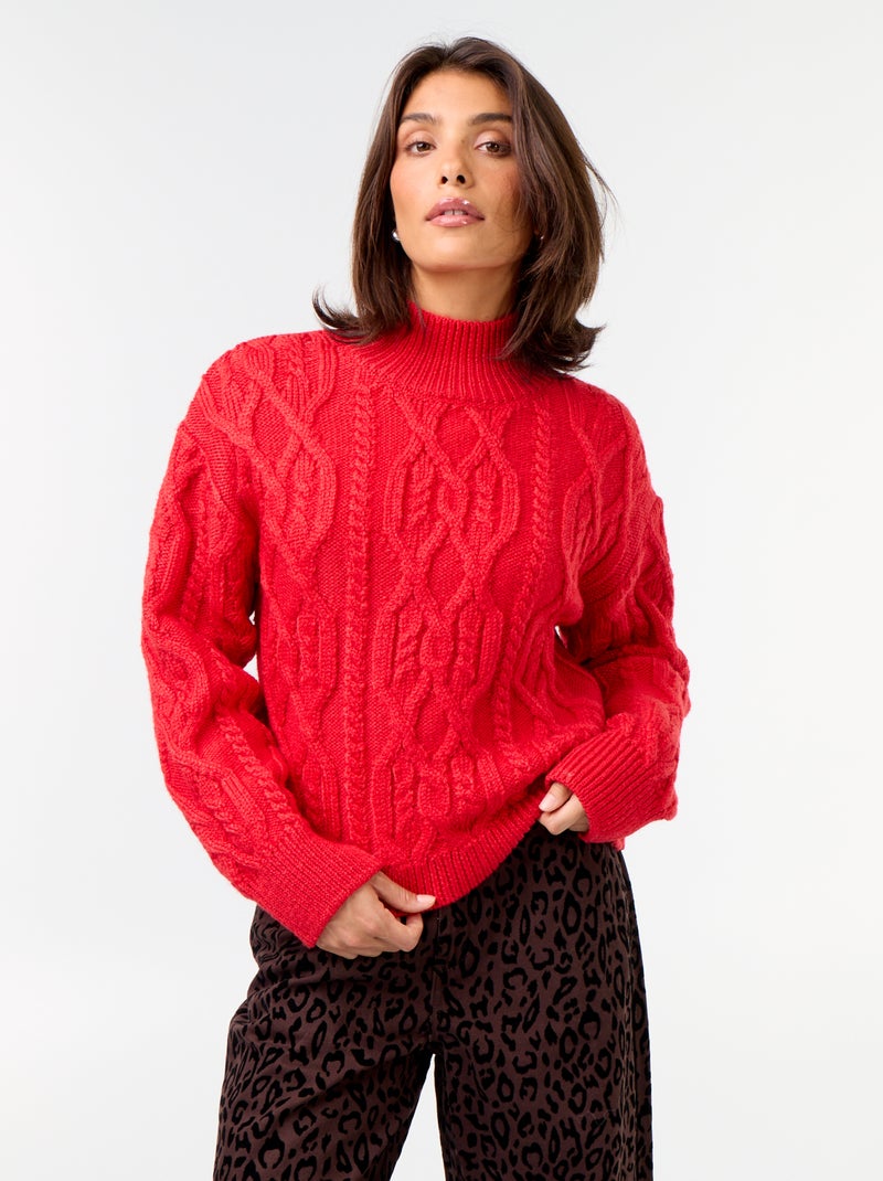 Jersey de punto grueso con cuello alto Rojo - Kiabi