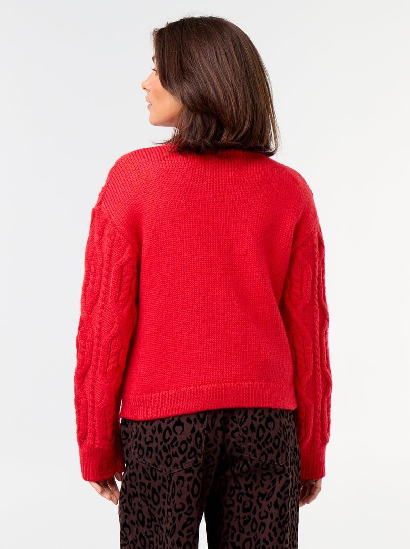 Jersey de punto grueso con cuello alto Rojo - Kiabi