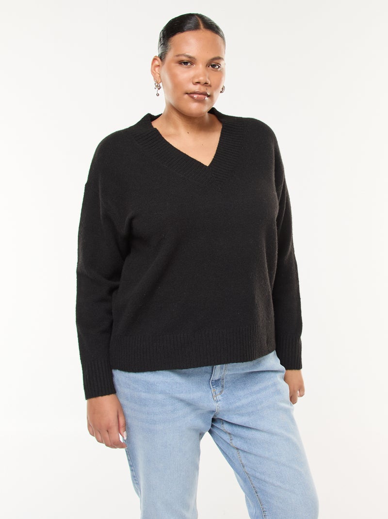 Jersey de punto grueso con cuello en V Negro - Kiabi
