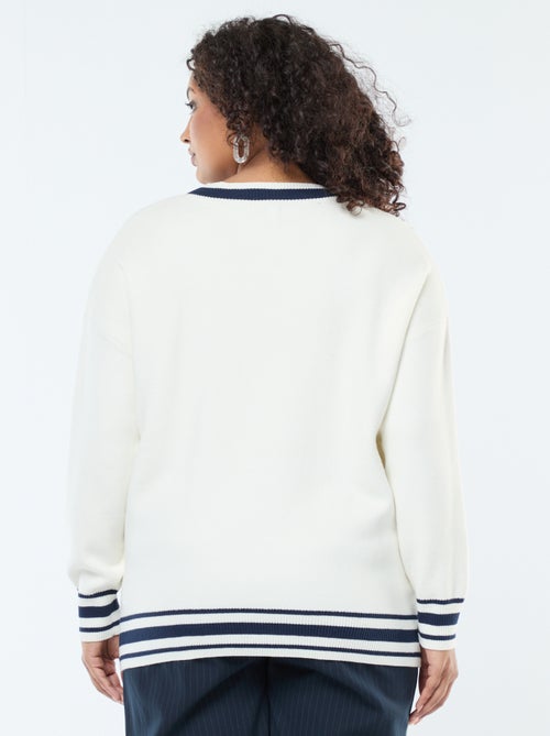 Jersey de punto grueso con cuello en V y ribetes - Kiabi