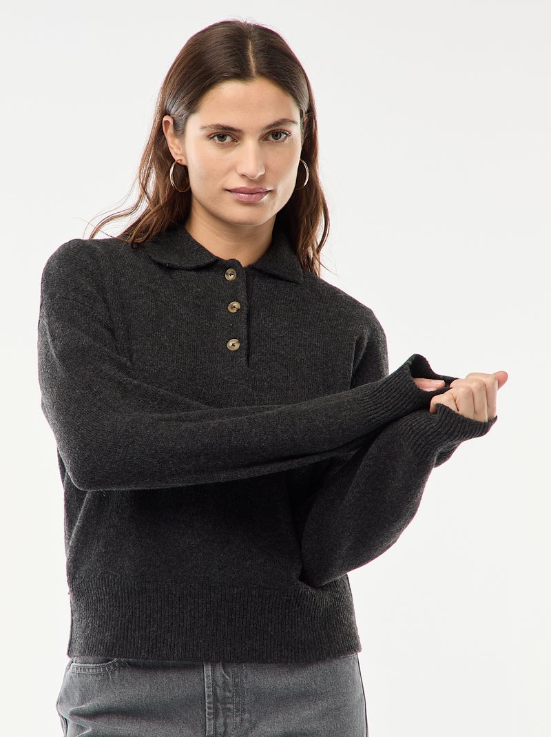 Jersey de punto grueso con cuello polo Gris - Kiabi