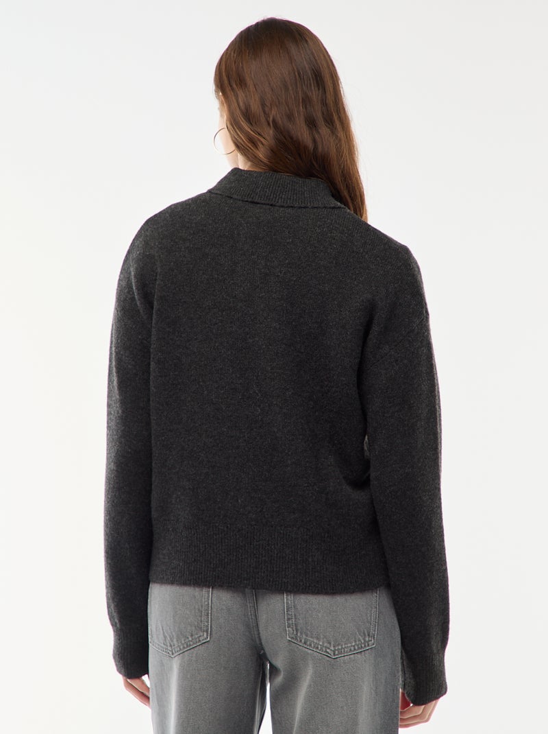 Jersey de punto grueso con cuello polo Gris - Kiabi