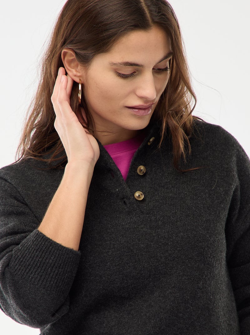 Jersey de punto grueso con cuello polo Gris - Kiabi