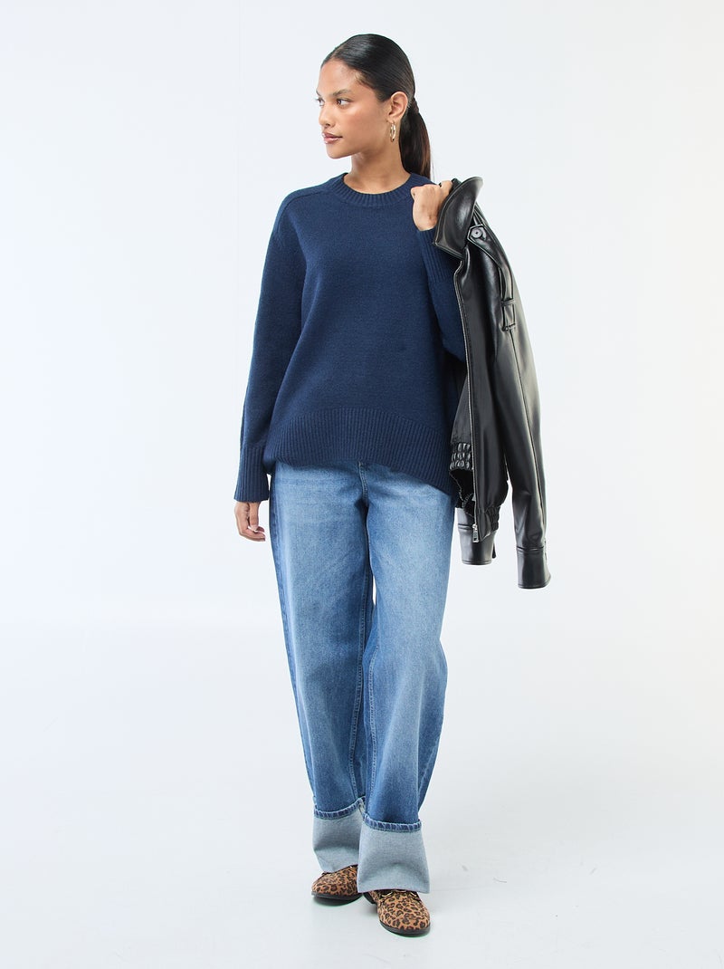 Jersey de punto grueso con cuello redondo Azul - Kiabi
