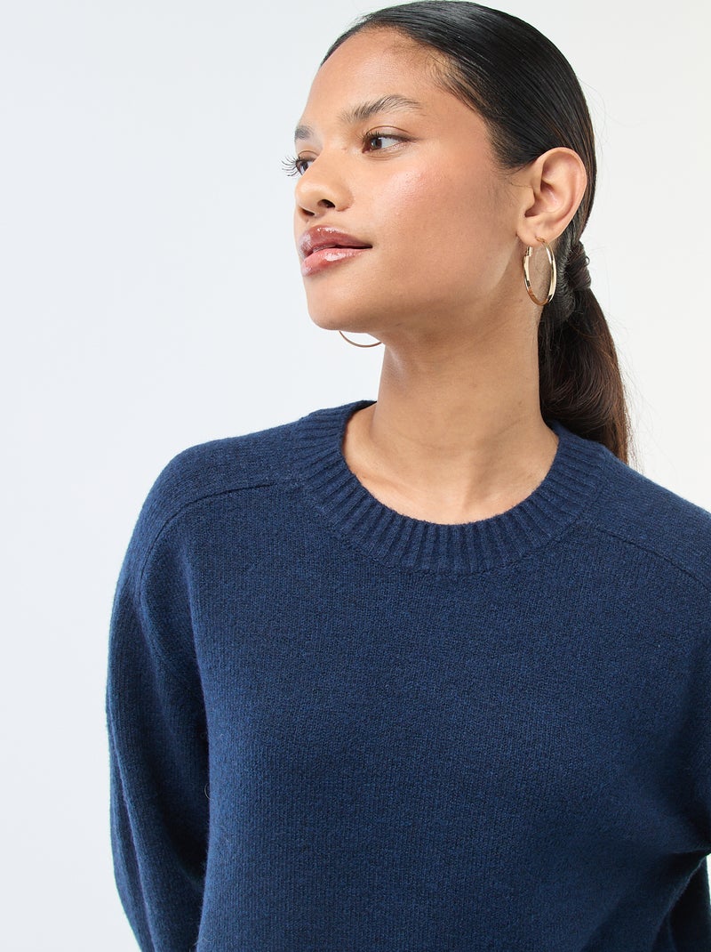 Jersey de punto grueso con cuello redondo Azul - Kiabi