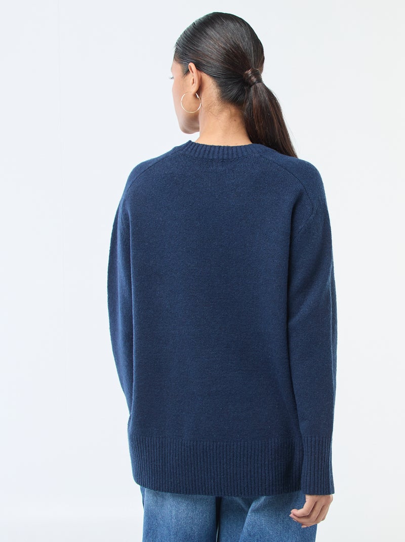 Jersey de punto grueso con cuello redondo Azul - Kiabi