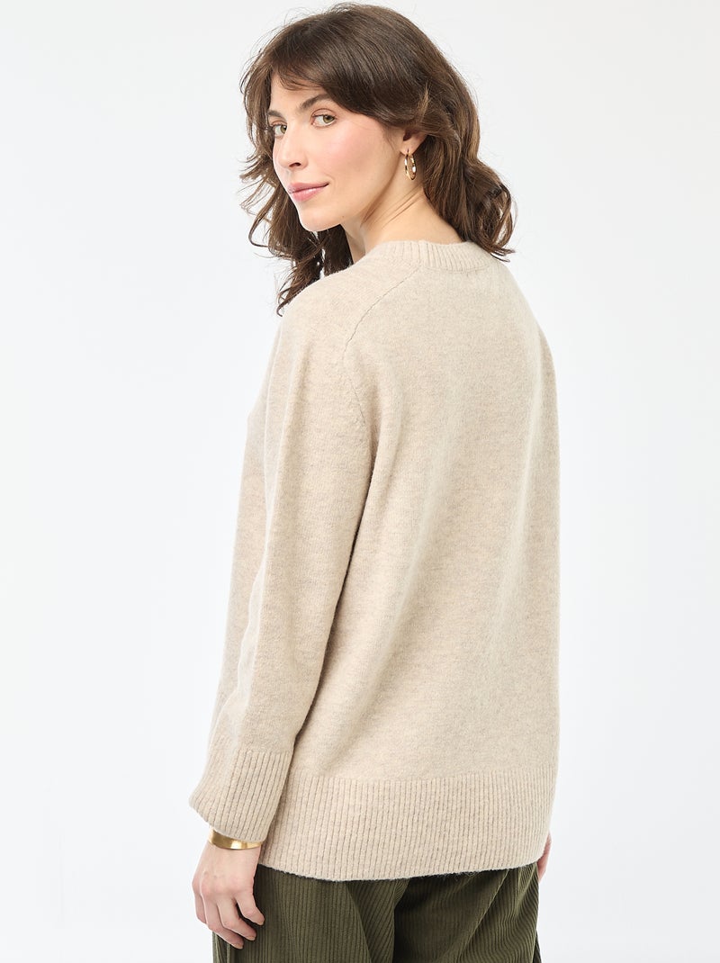 Jersey de punto grueso con cuello redondo Beige - Kiabi