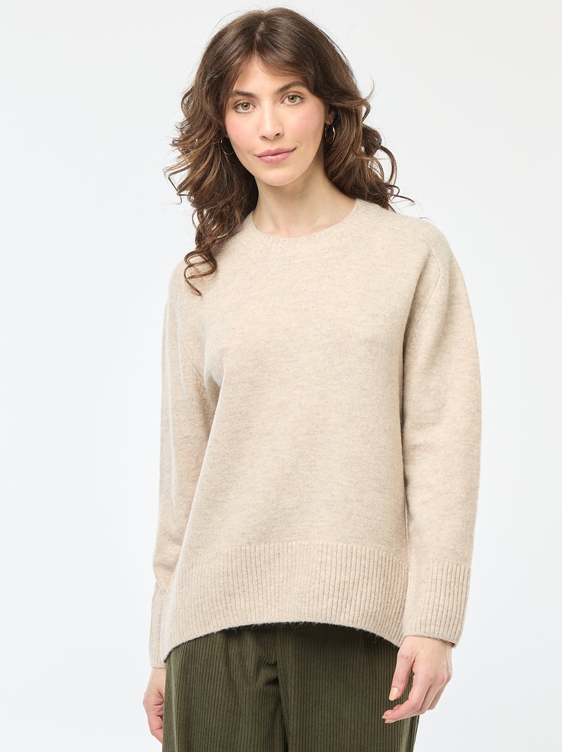 Jersey de punto grueso con cuello redondo Beige - Kiabi