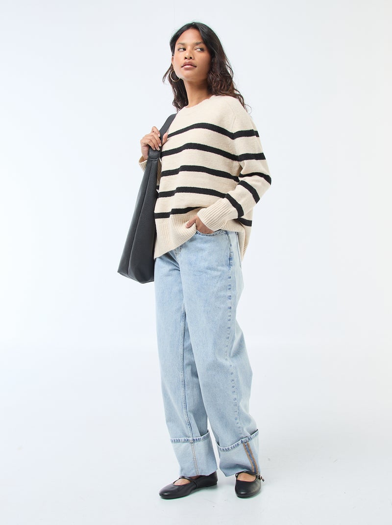 Jersey de punto grueso con cuello redondo Beige - Kiabi