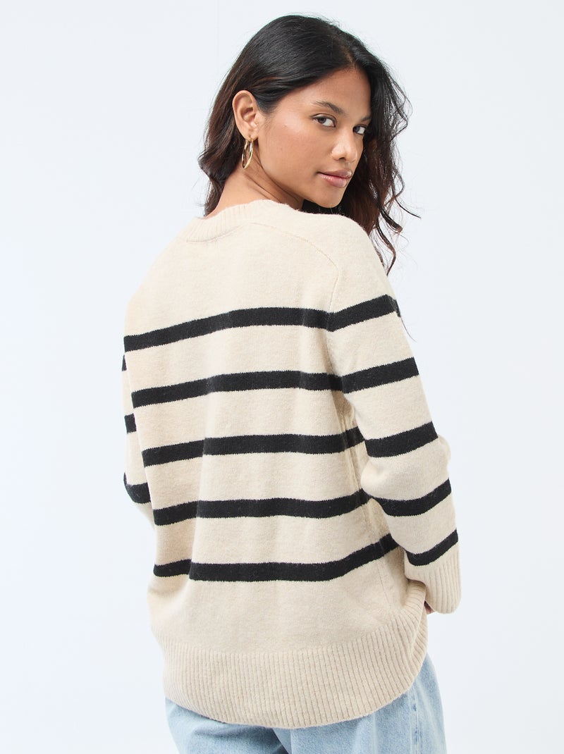 Jersey de punto grueso con cuello redondo Beige - Kiabi