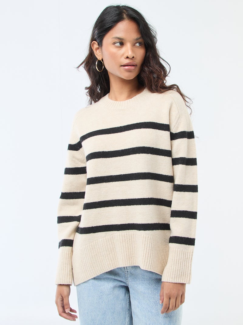 Jersey de punto grueso con cuello redondo Beige - Kiabi