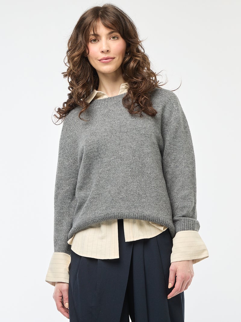 Jersey de punto grueso con cuello redondo Gris - Kiabi