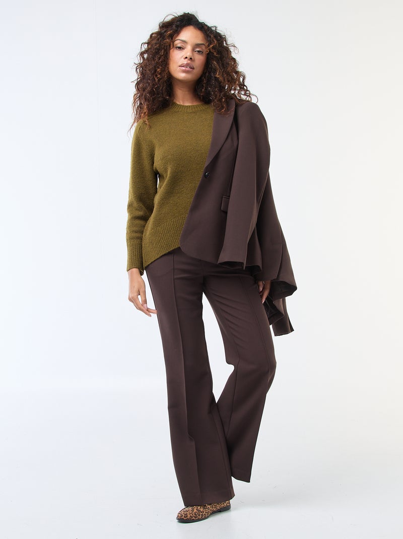 Jersey de punto grueso con cuello redondo Kaki - Kiabi