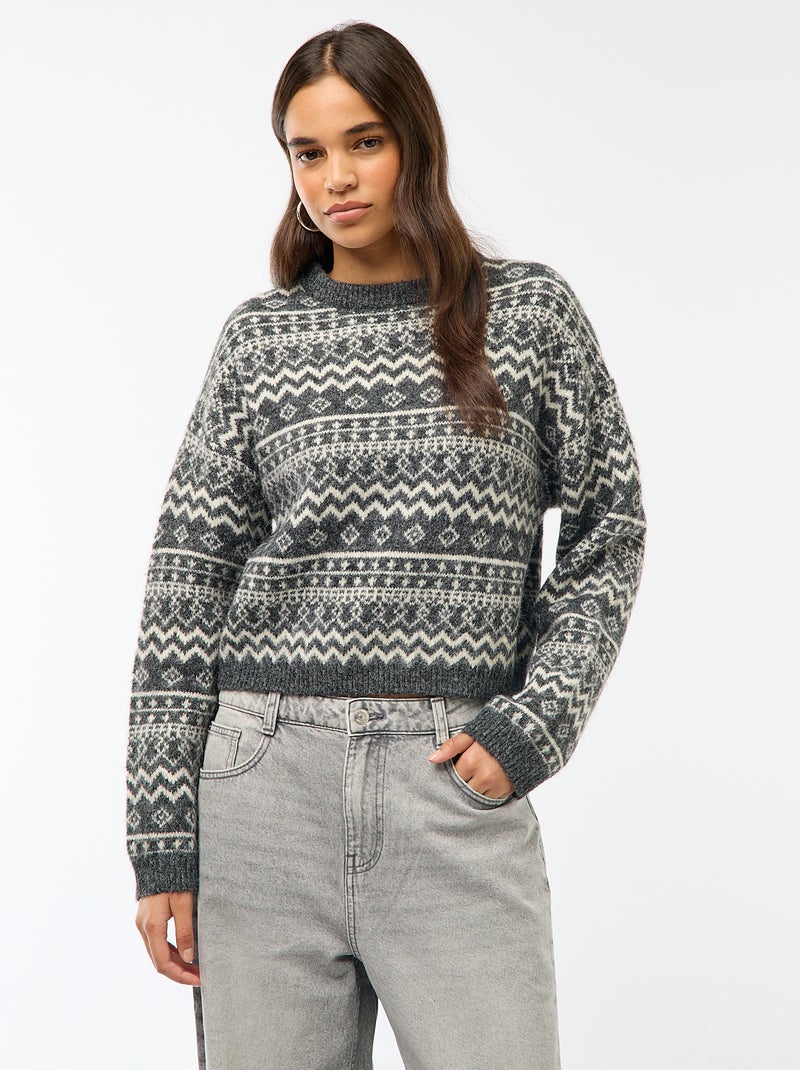 Jersey de punto grueso con cuello redondo Marron - Kiabi