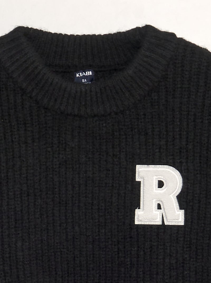 Jersey de punto grueso con cuello redondo NEGRO - Kiabi