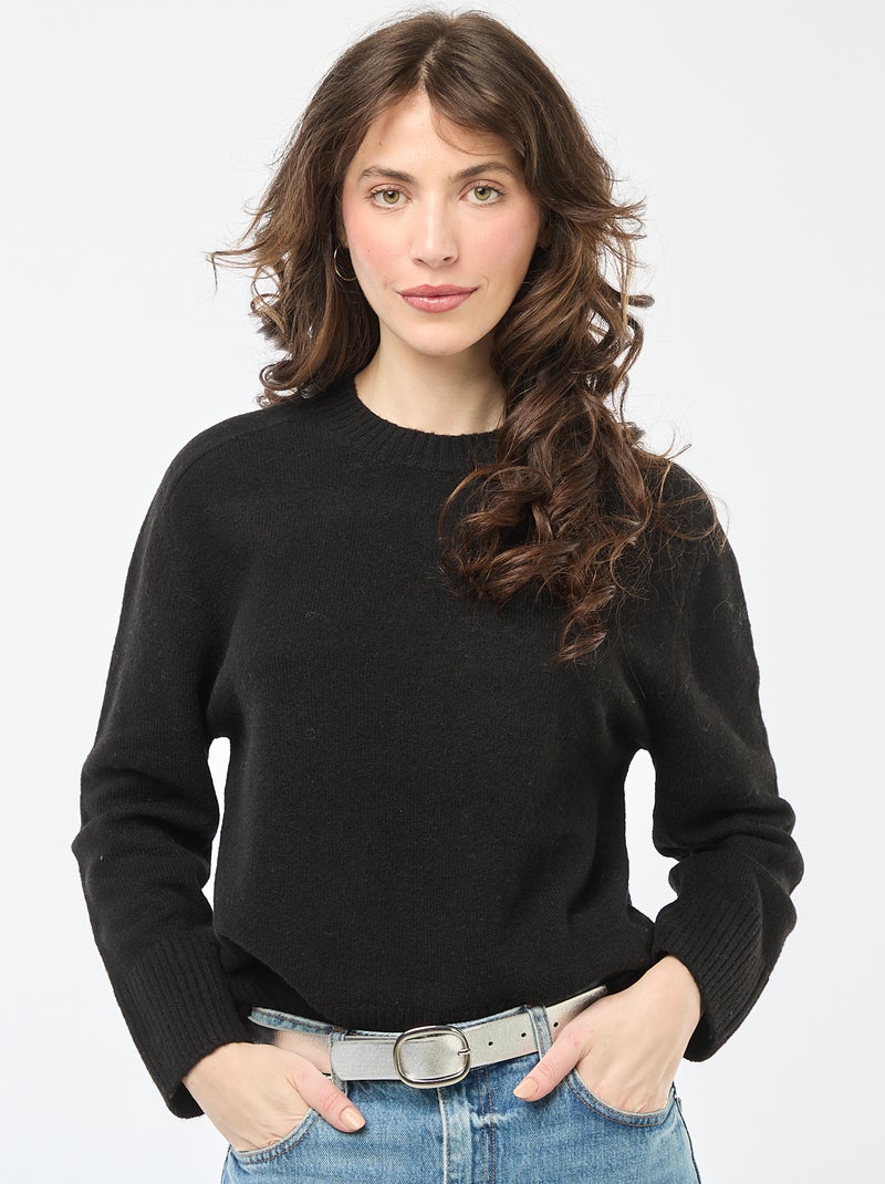Jersey de punto grueso con cuello redondo Negro - Kiabi