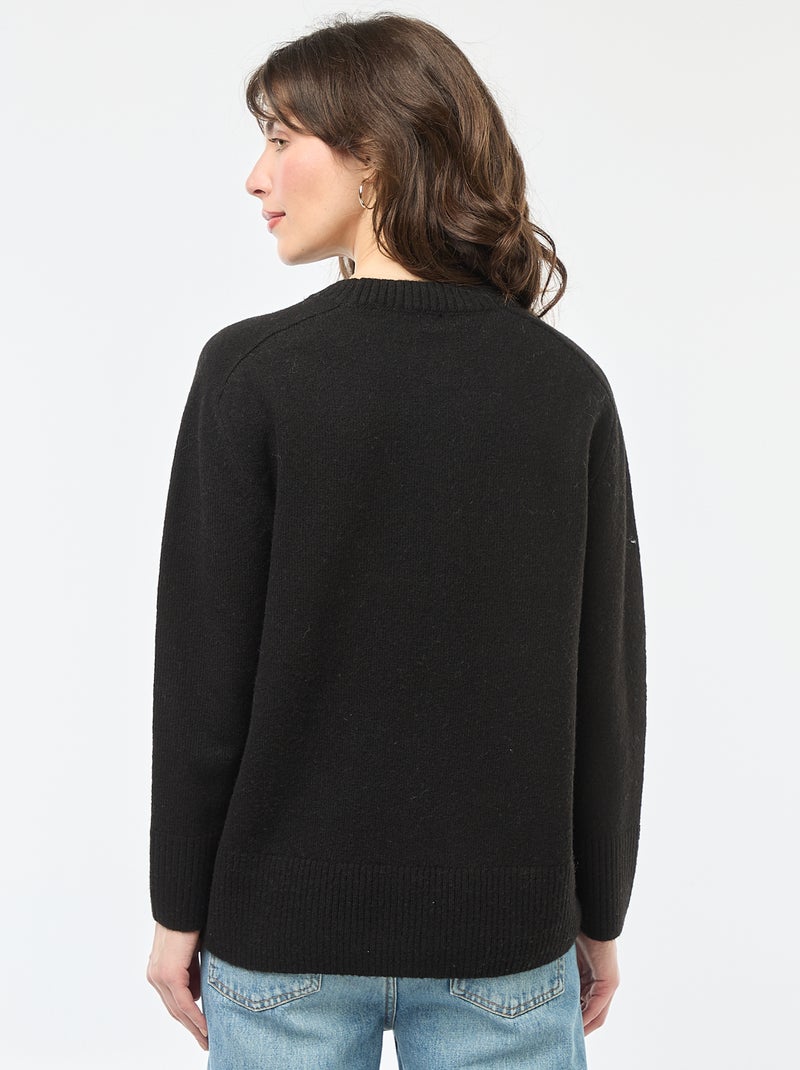 Jersey de punto grueso con cuello redondo Negro - Kiabi