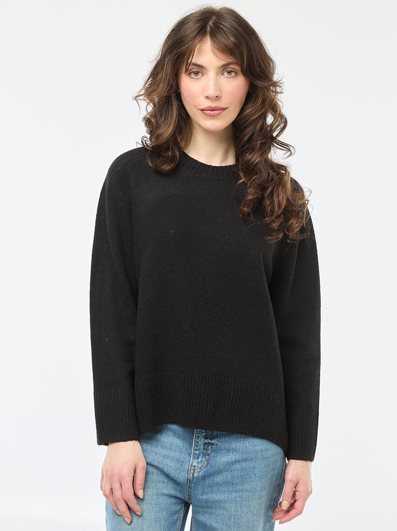 Jersey de punto grueso con cuello redondo Negro - Kiabi