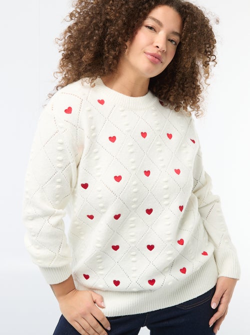 Jersey de punto grueso con estampado de corazones - Kiabi