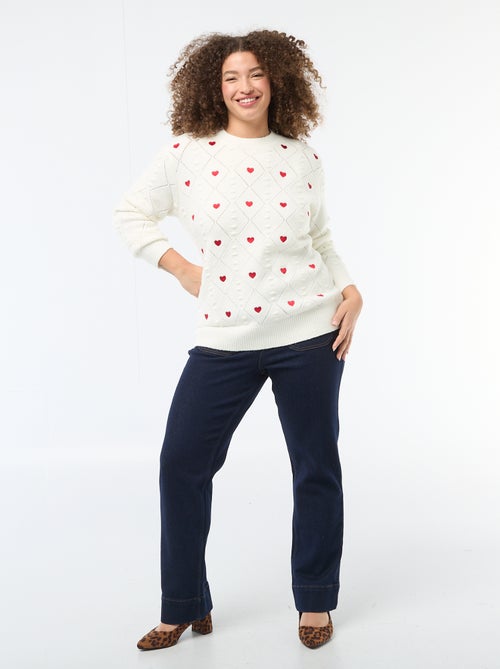 Jersey de punto grueso con estampado de corazones - Kiabi