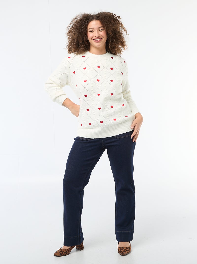 Jersey de punto grueso con estampado de corazones Blanco - Kiabi