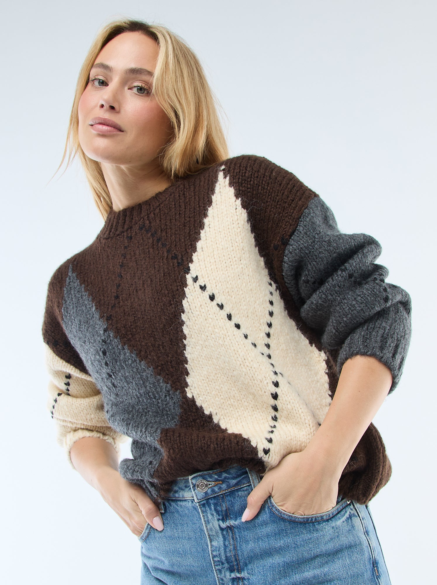 Jersey de punto grueso con estampado de rombos