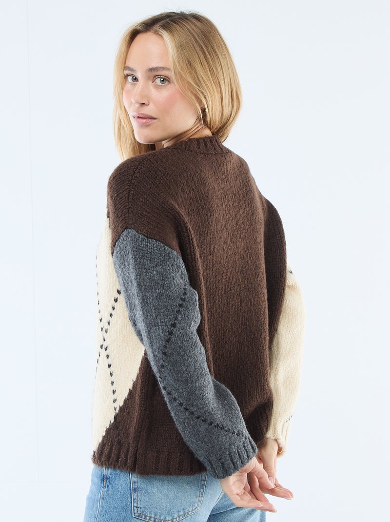 Jersey de punto grueso con estampado de rombos Gris - Kiabi