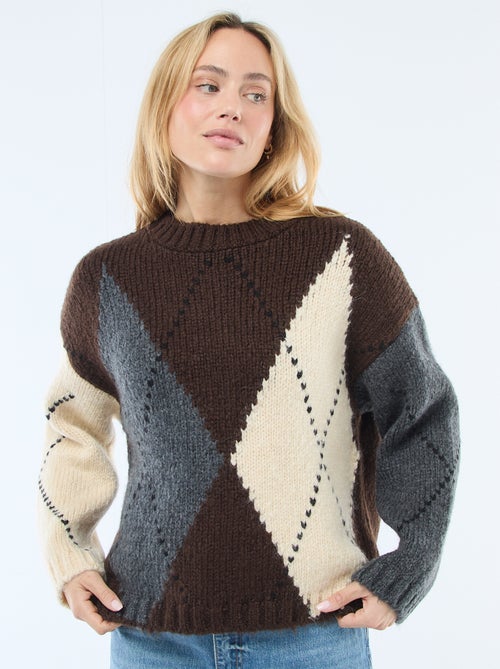 Jersey de punto grueso con estampado de rombos - Kiabi