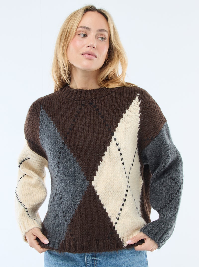 Jersey de punto grueso con estampado de rombos Gris - Kiabi