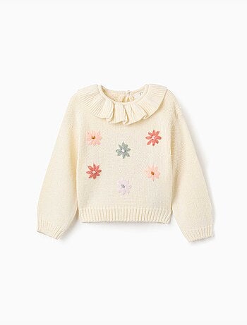 Jersey de punto grueso con flores bordadas
