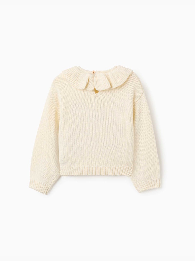 Jersey de punto grueso con flores bordadas Blanco - Kiabi