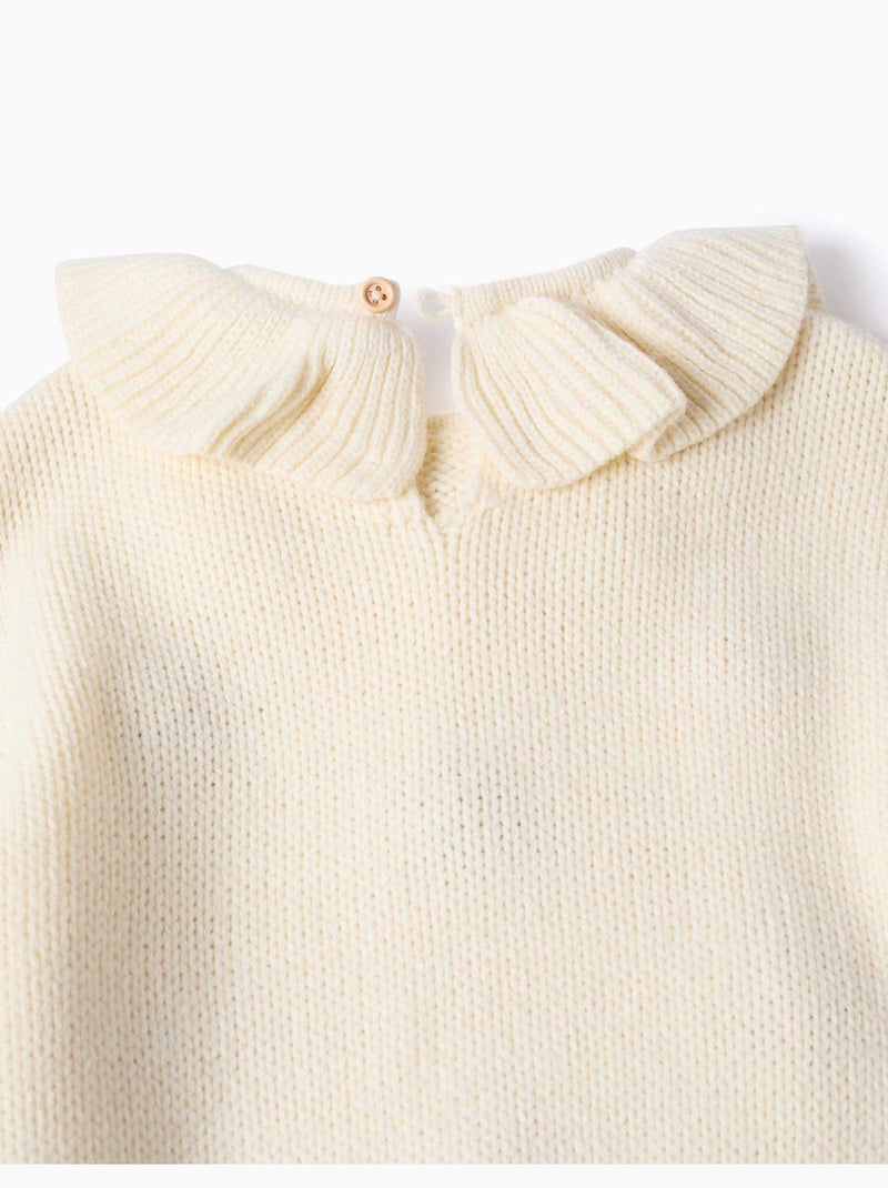 Jersey de punto grueso con flores bordadas Blanco - Kiabi