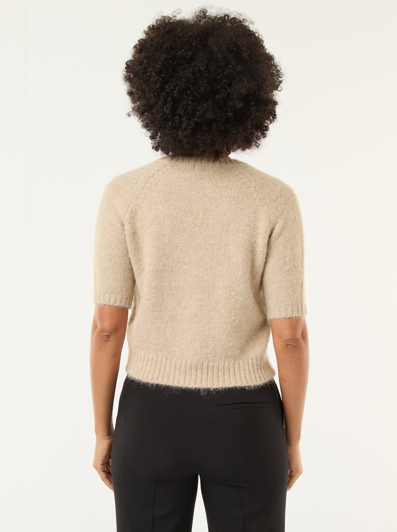 Jersey de punto grueso de manga corta Beige - Kiabi