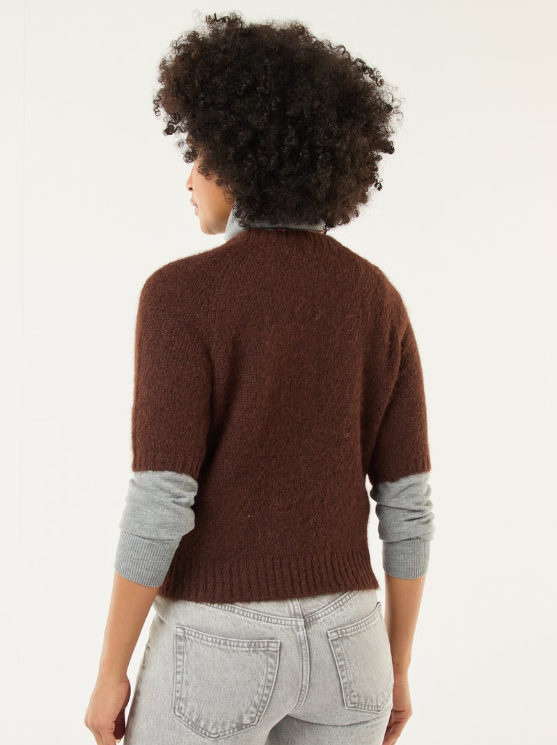 Jersey de punto grueso de manga corta Marron - Kiabi