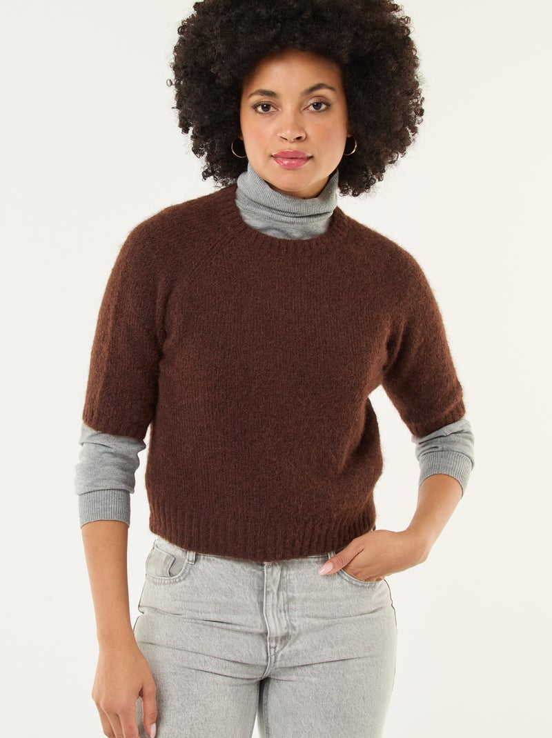 Jersey de punto grueso de manga corta Marron - Kiabi