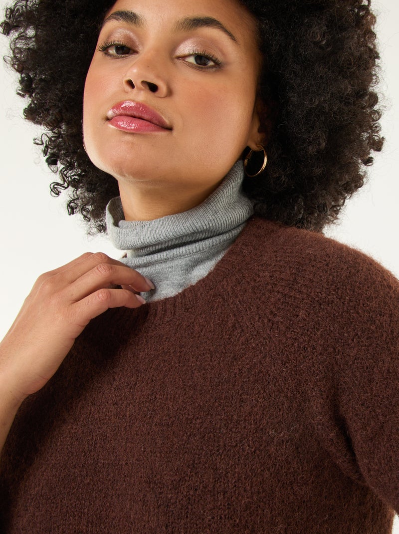 Jersey de punto grueso de manga corta Marron - Kiabi