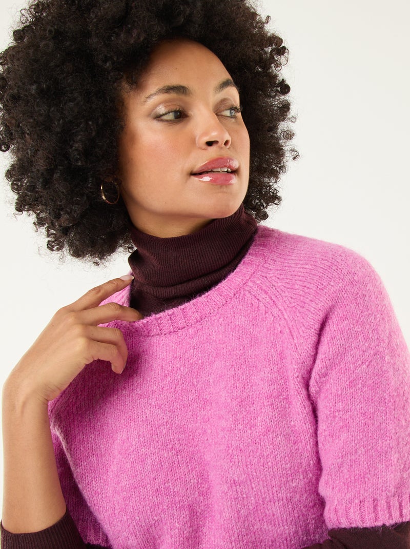 Jersey de punto grueso de manga corta Rosa - Kiabi