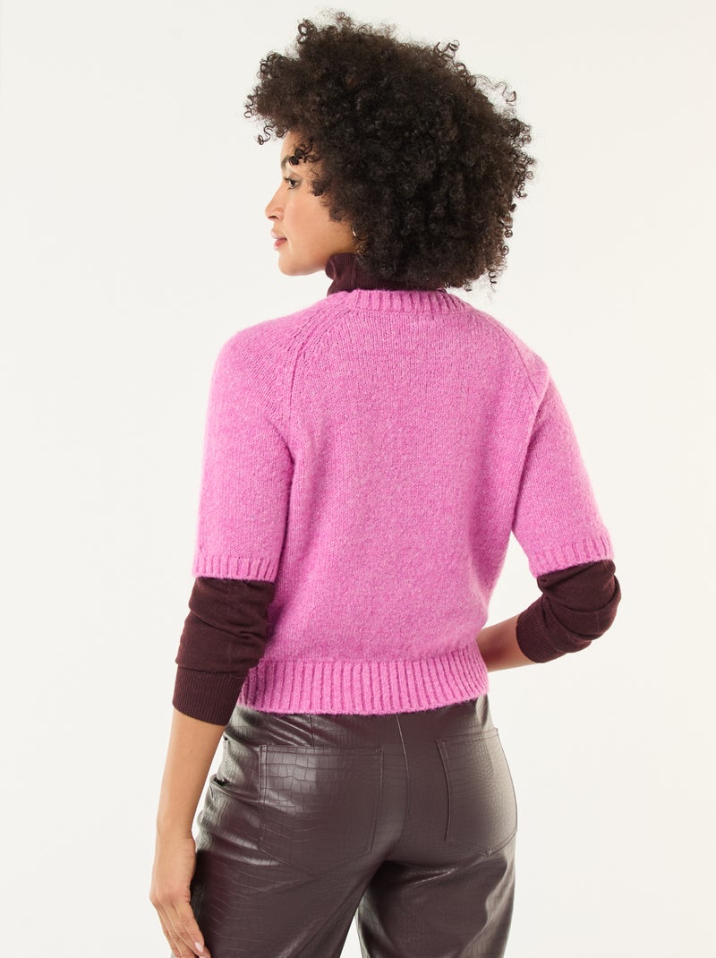 Jersey de punto grueso de manga corta Rosa - Kiabi