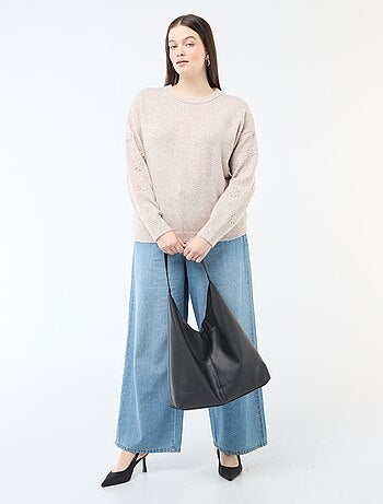 Jersey de punto grueso de manga larga con bordados de flores