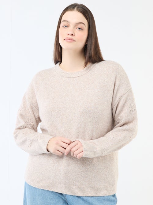 Jersey de punto grueso de manga larga con bordados de flores - Kiabi