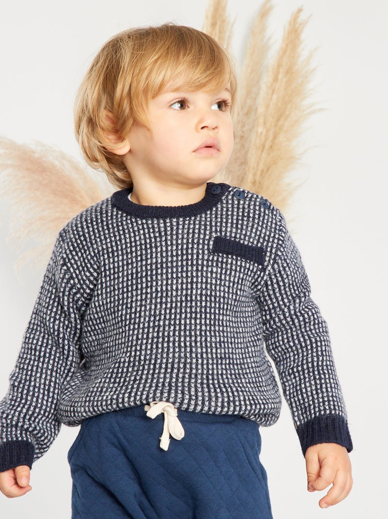 Jersey de punto jacquard con cierre en el hombro azul - Kiabi