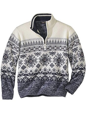 Jersey de punto con cuello camionero y cremallera, motivos jacquard