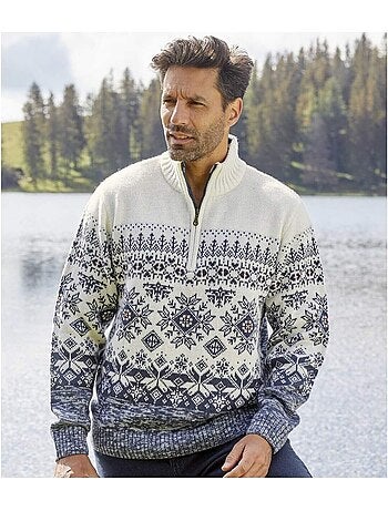 Jersey de punto con cuello camionero y cremallera, motivos jacquard