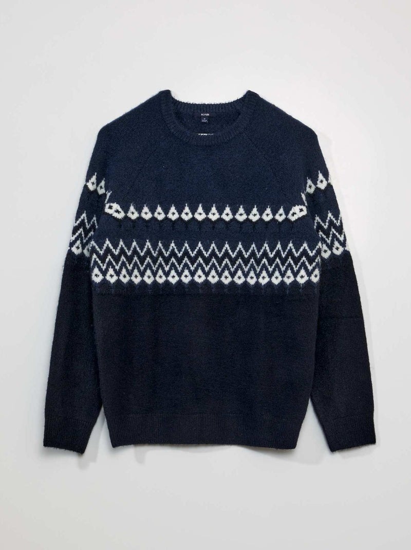 Jersey de punto jacquard con cuello redondo AZUL - Kiabi