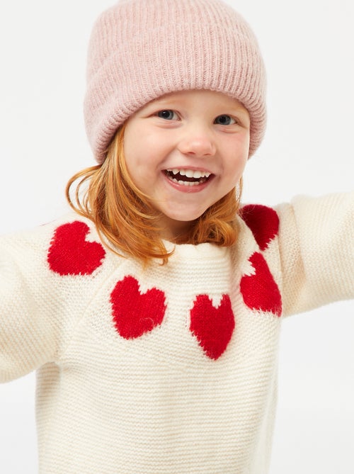 Jersey de punto jacquard con motivos de corazones - Kiabi