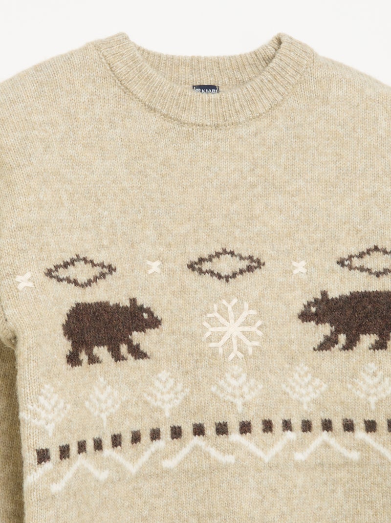 Jersey de punto jacquard con motivos de "oso" Beige - Kiabi