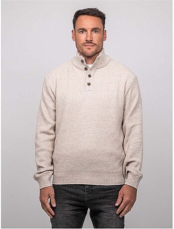 Jersey de punto jaspeado con cuello alto abotonado lookies